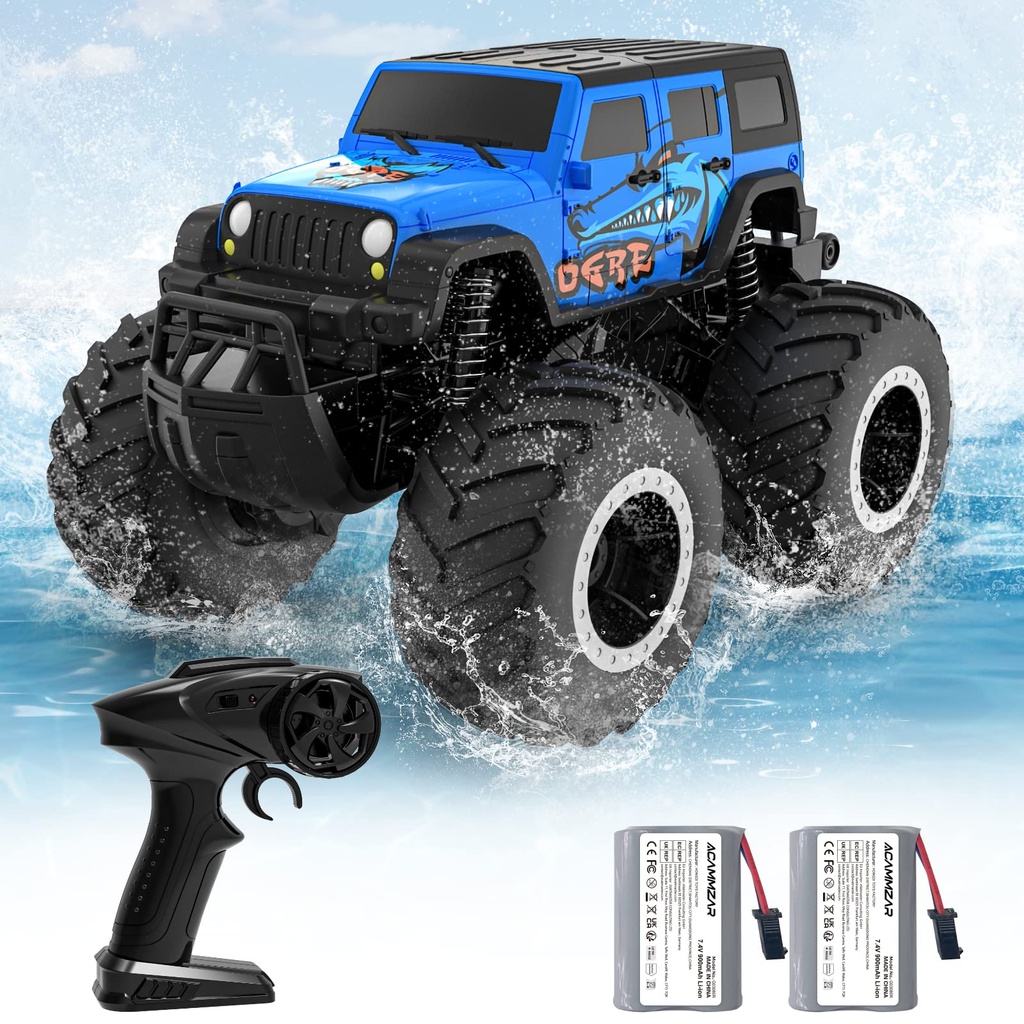 ACAMMZAR 1:16 Amphibious RC Monster Truck, Remote Control Cars for Kids, IPX7 Waterproof 2