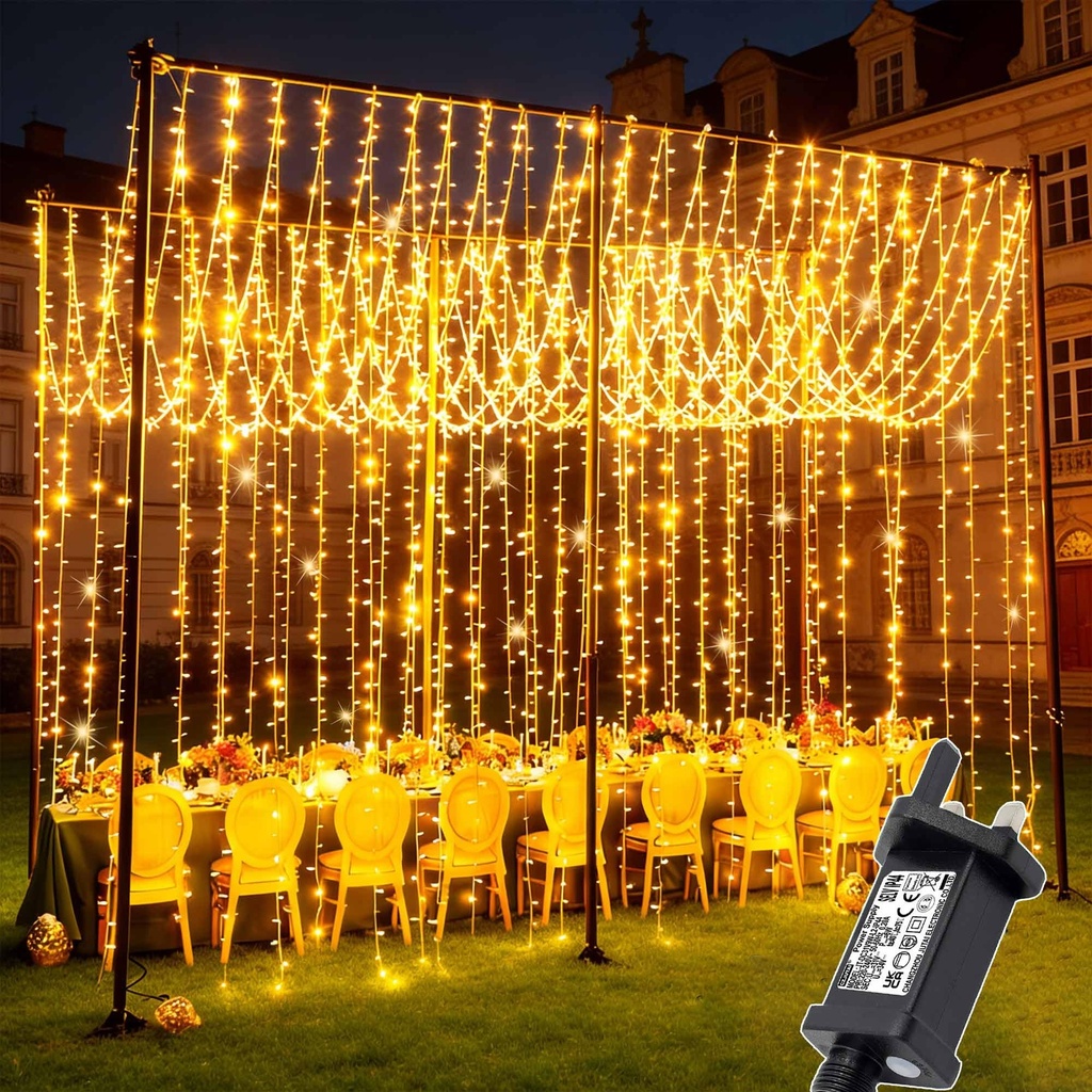 Joycome 2 Pack Curtain Lights Outdoor, 6mx3m 600 LED Curtain Fairy Lights Plug in, 8 Modes/T