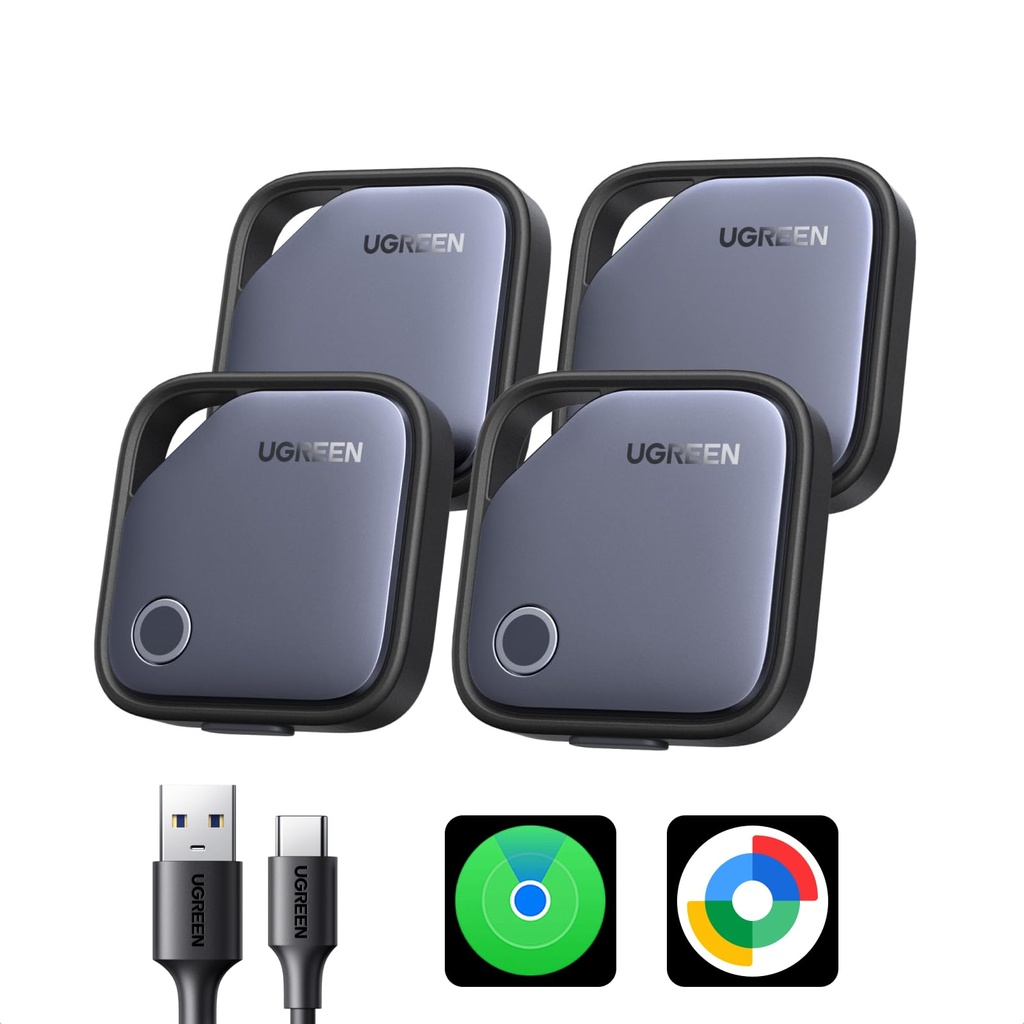 UGREEN FineTrack Duo (4 Pack) for iOS & Android, USB-C Rechargeable Tracker Compatible with