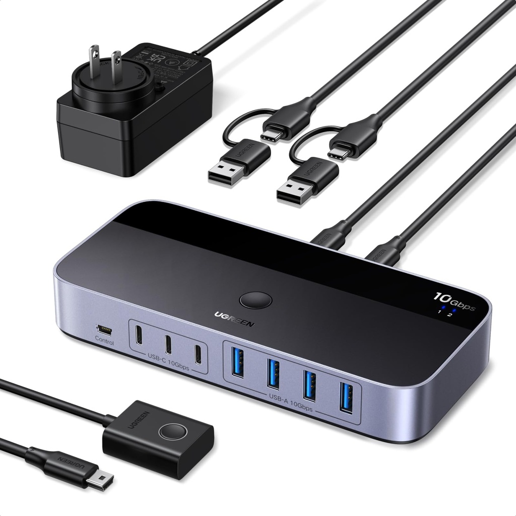 UGREEN 2 in 7 USB C Switch, 10Gbps USB 3.2 Switcher, 2PC Share 3 x Type C & 4 x Type A Devi