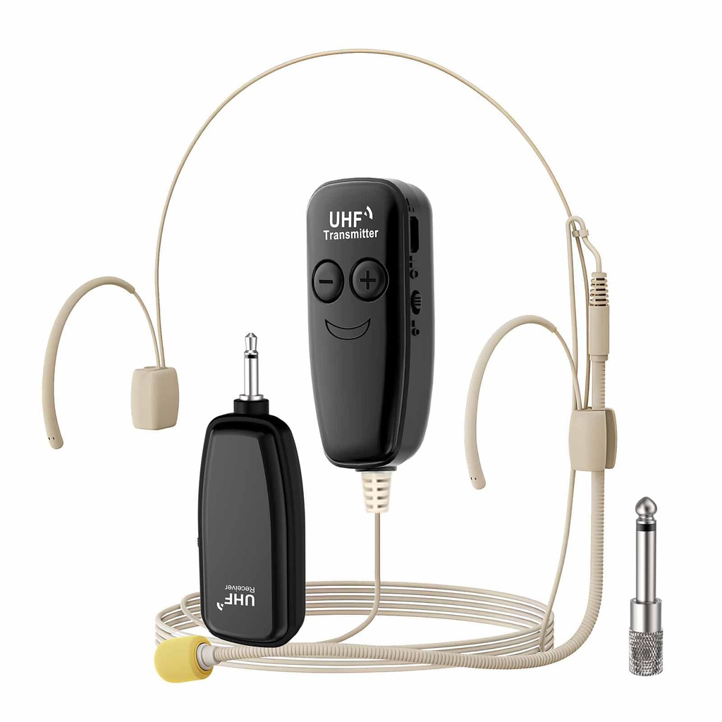 XIAOKOA Wireless Headset Microphone, UHF Skin Tone Head Mic Speaker System, Beige Professio