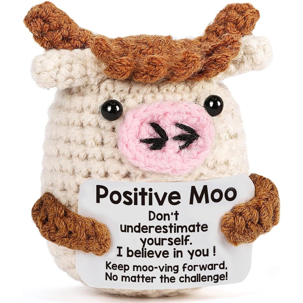 Positive Crochet Animals, Cute Positive Crochet Cow, Funny Knitted Highland Cow, Handmade 