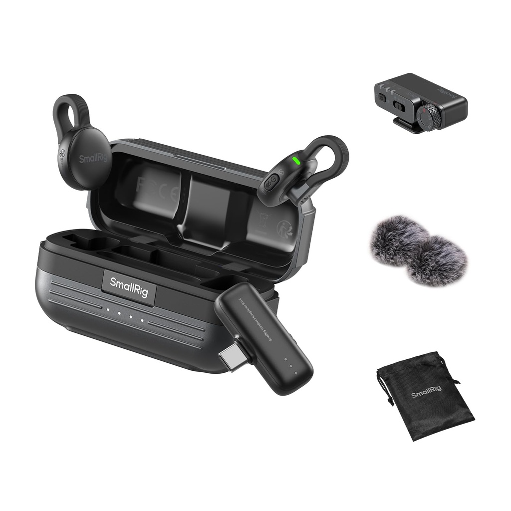 SMALLRIG S70 Wireless Mic (2 TX + 2 RX + Charging Case), USB-C and 3.5mm Jack Compact Wirel