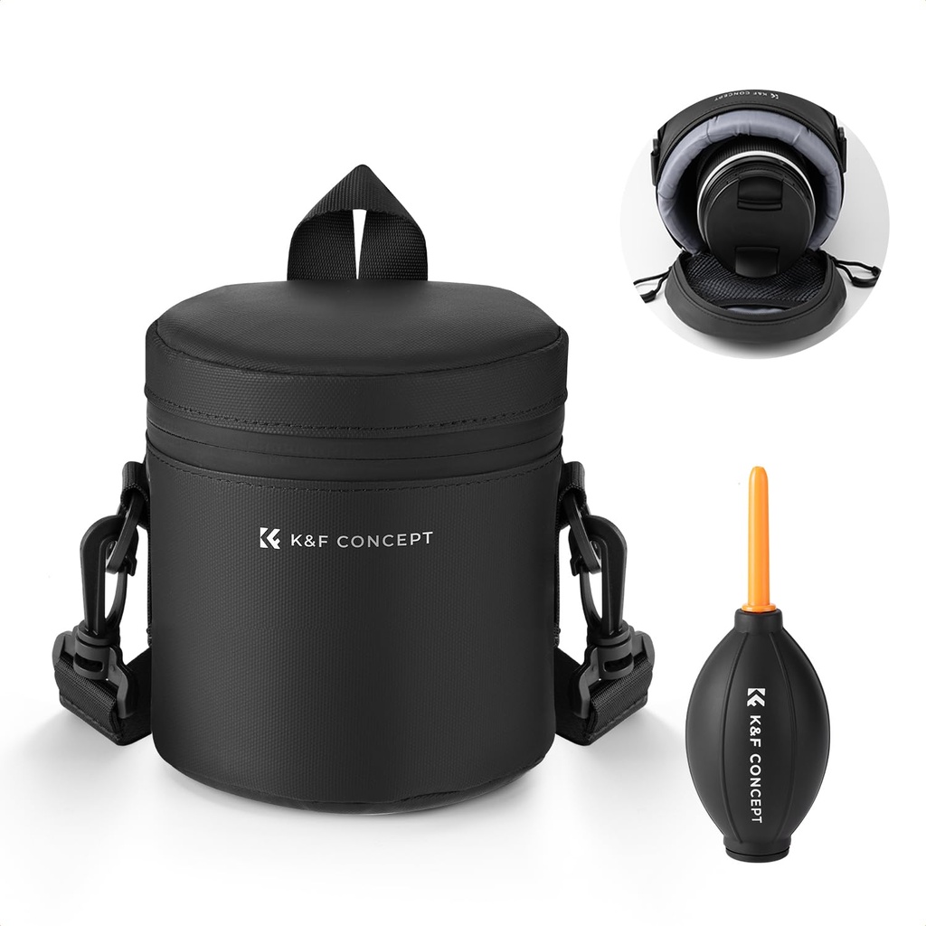 K&F CONCEPT Camera Lens Pouch Case, Waterproof Zipper Lens Protective Bag, Shockproof All-R