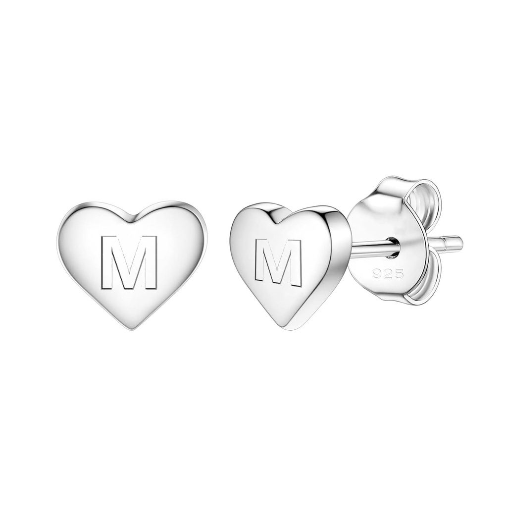 Delicate S925 Silver Heart Pendant Earrings Gift 26 Letter Initial A-Z Stud Erarrings For W