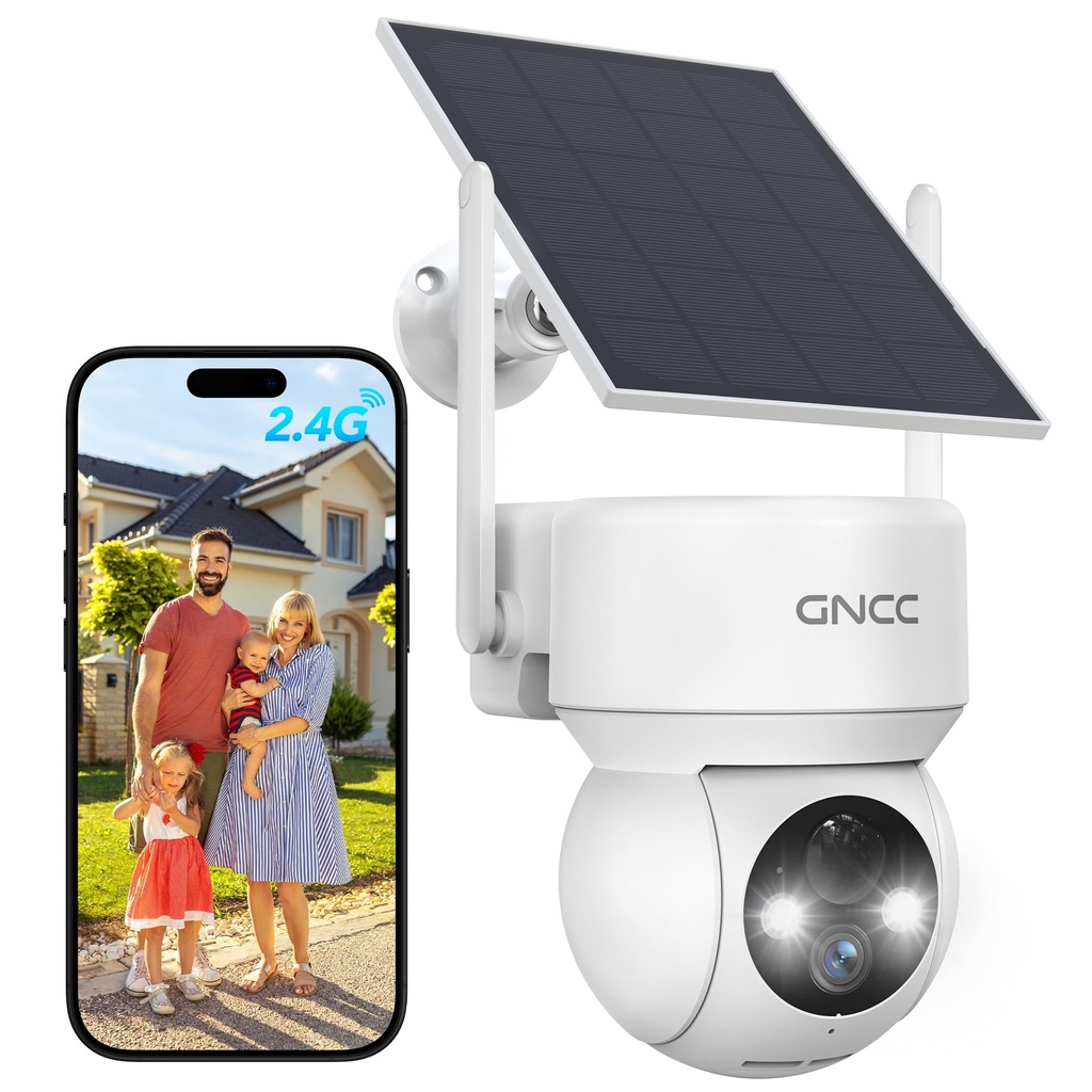 GNCC Solar Security Camera Outdoor Wireless 1080P/2MP CCTV Camera Systems, 360Ã‚Â° PTZ Batt