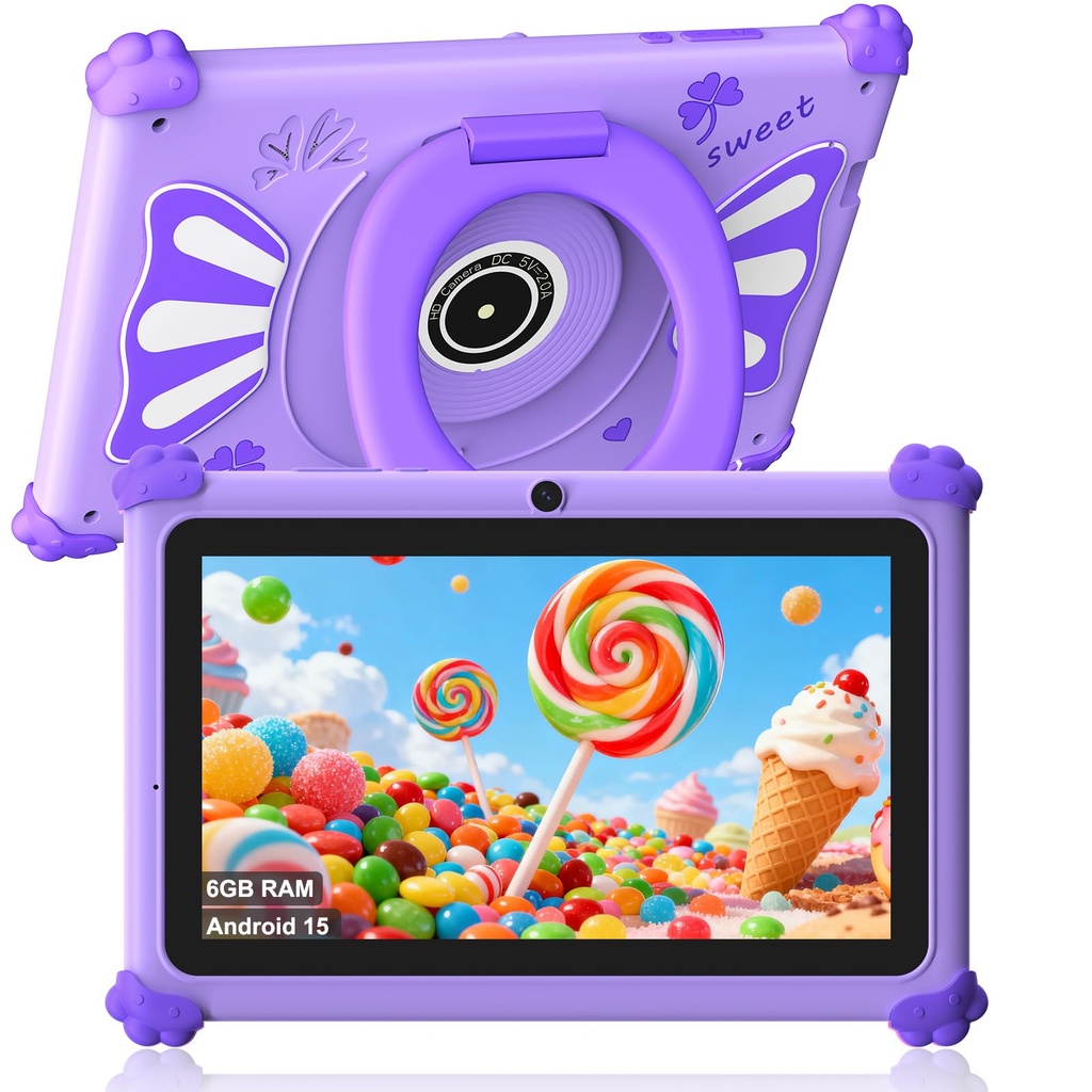 ascrecem Kids Tablets 7 Inch Android 15 Toddler Tablet for Kids with 2.4G+5G WiFi6 Penta Co