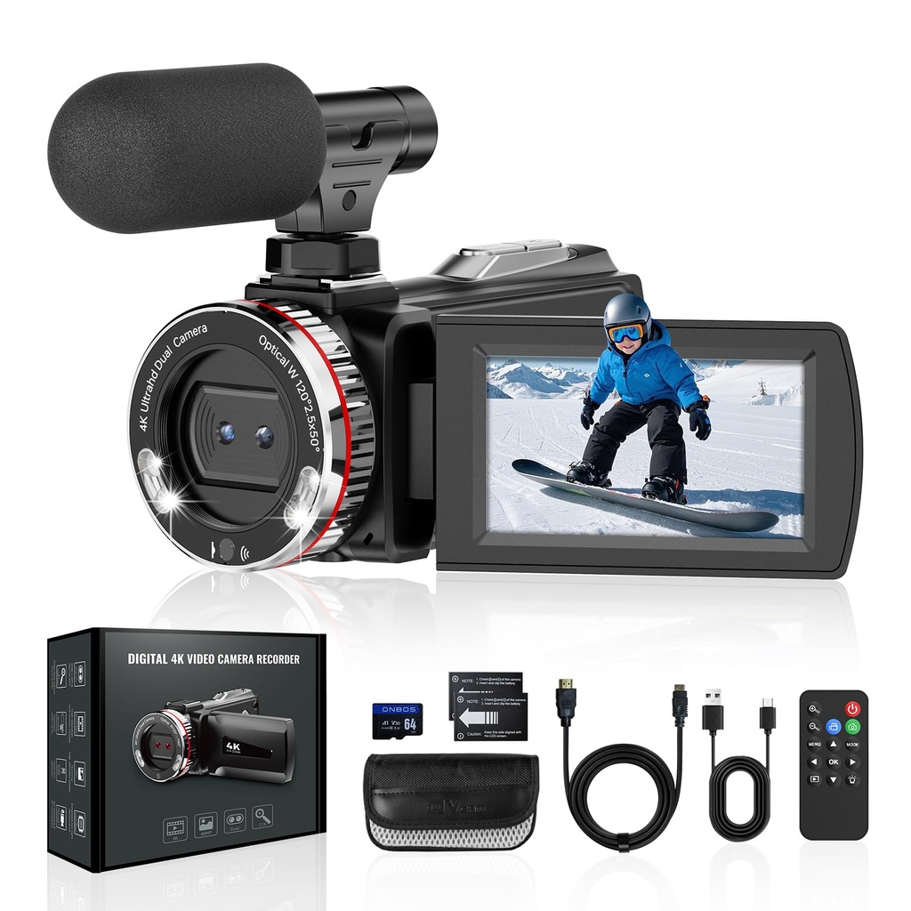 Euiivnt 4K 30FPS Camcorder Video Camera with HDMI & Mic, 48MP Vlogging Camera for YouTube