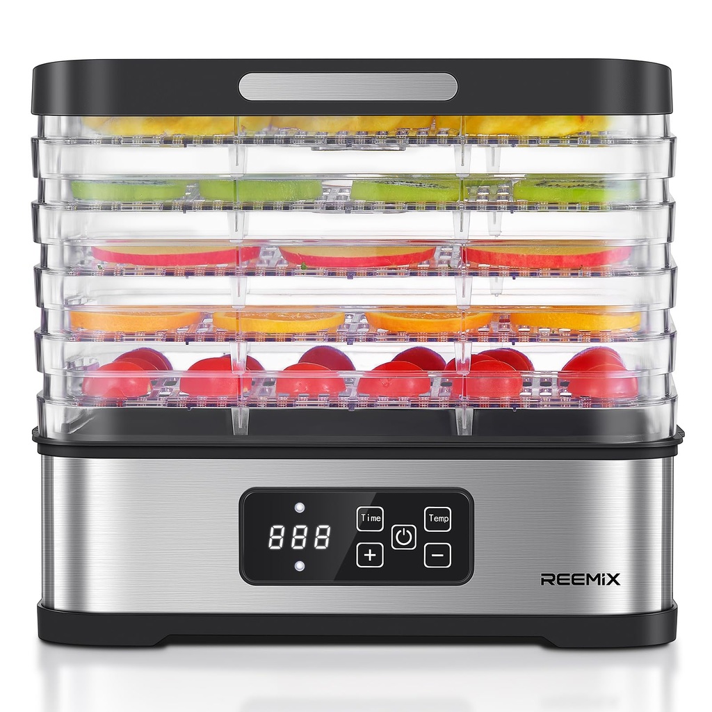 Food Dehydrator with 5 Stackable Trays, Stainless Steel Base for Kitchen Countertop, Adjust