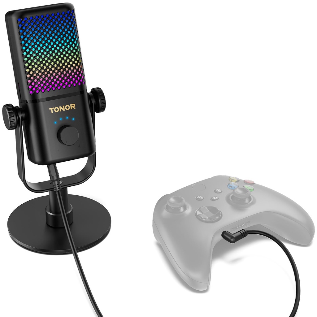 TONOR Gaming Microphone Compatible with Xbox, RGB Condenser Streaming Mic, Low Noise, Gain