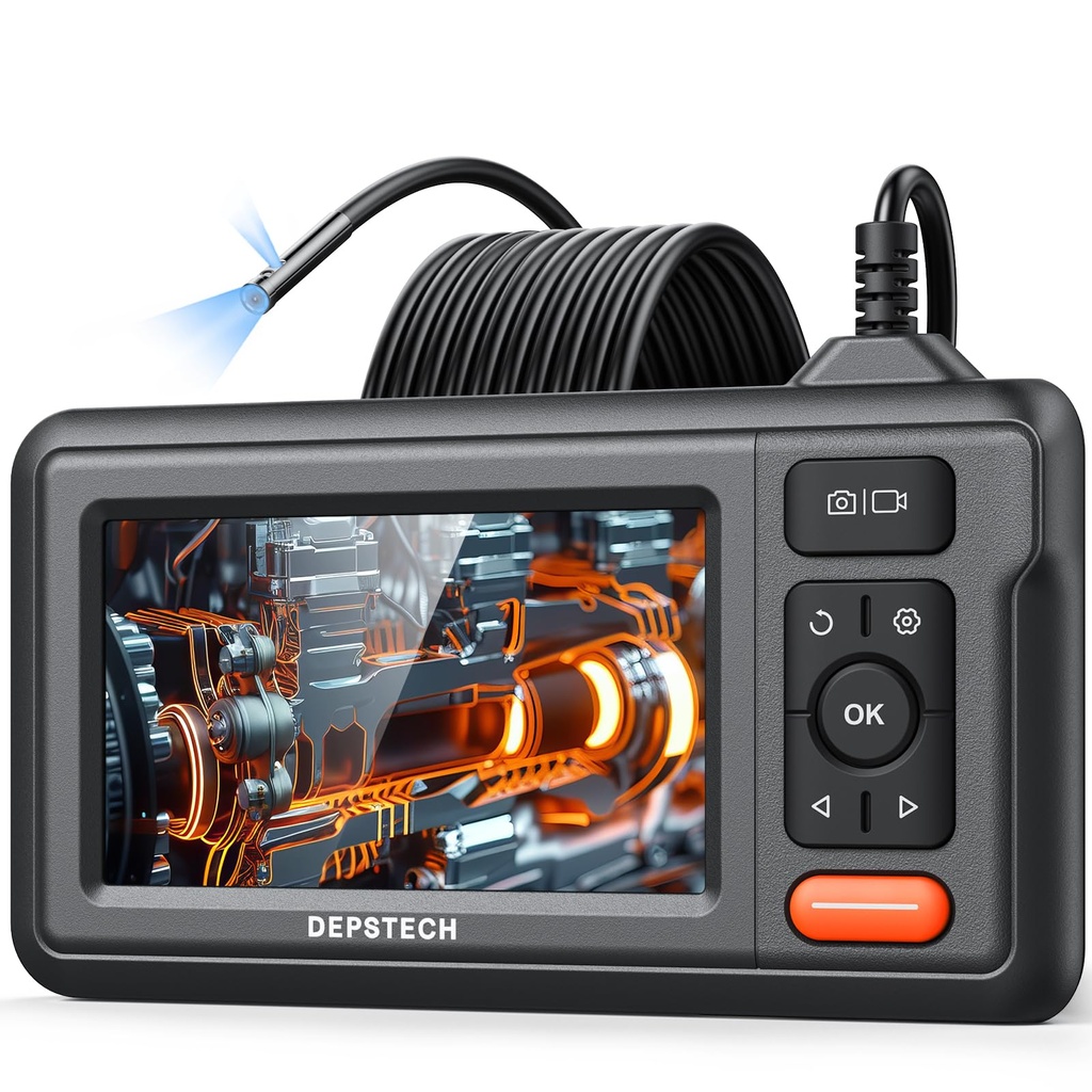 DEPSTECH Dual Lens Endoscope Inspection Camera, HD Borescope with Light, 4.3" IPS Screen, IP