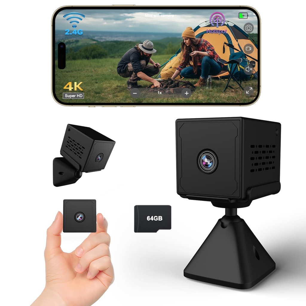 Spy Camera, 4K Ultra HD Mini Camera with 64GB TF Card, WiFi/No WiFi Security Camera for Home