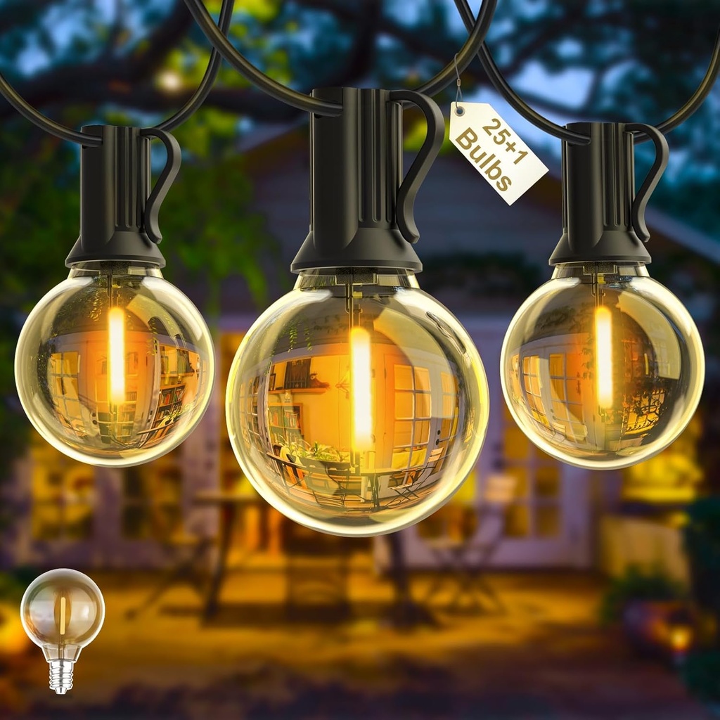 Yuusei LED Outdoor String Lights 50Ft, Mains Powered Festoon Lights with 25+1 Shatterproof