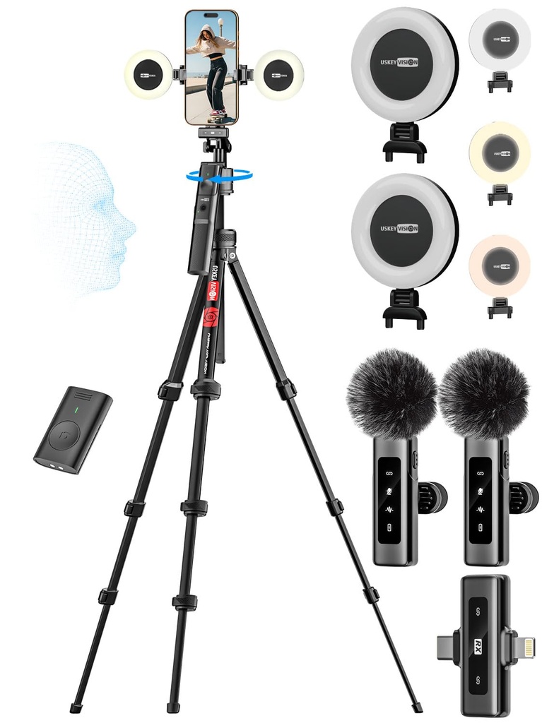 USKEYVISION Vlogging Kit w/Remote,YouTube Starter Kit,Auto Face Tracking Tripod for iPhone