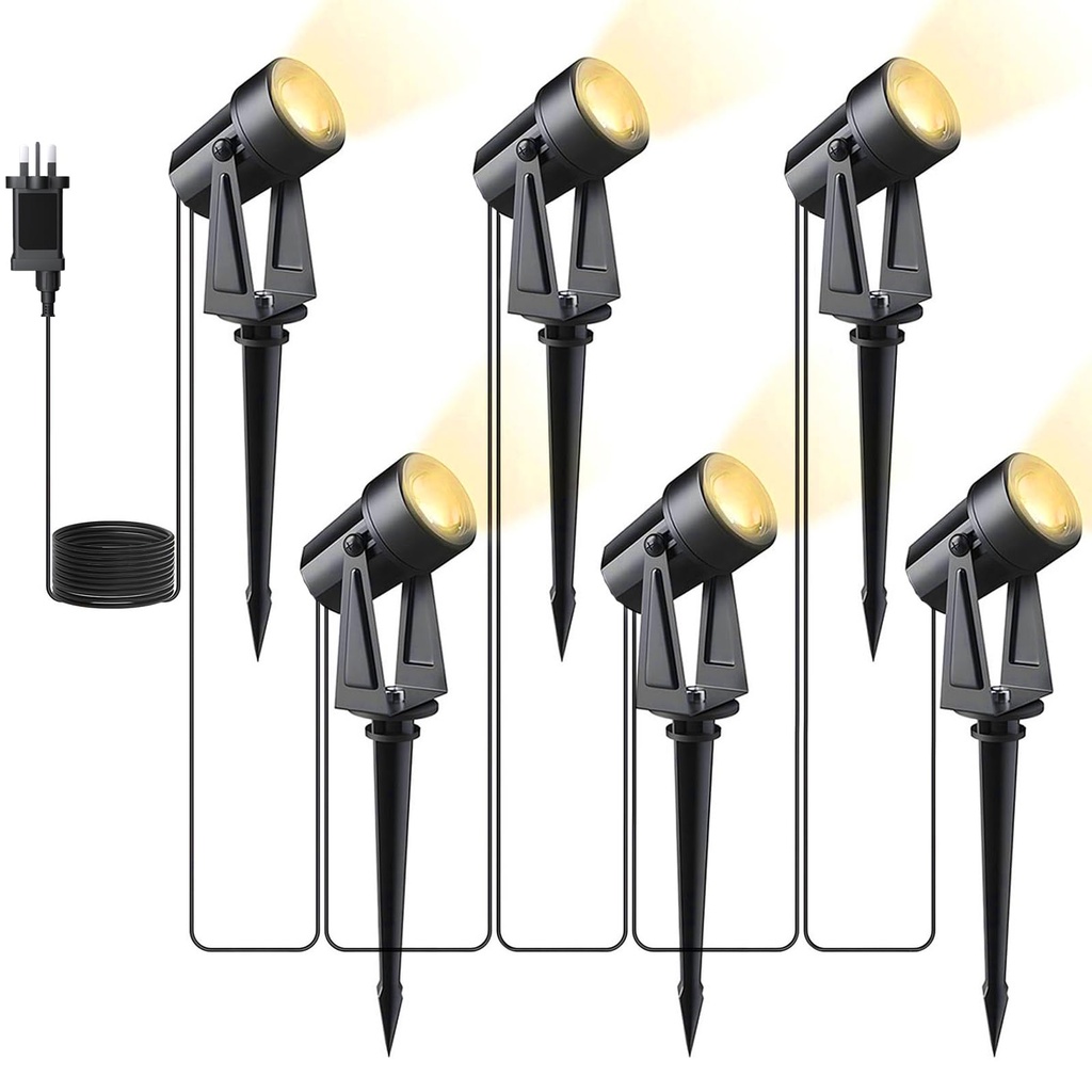 Svater Garden Spotlights Mains Powered, 20m 6-in-1 LED Landscape Lights 6 * 2W Warm White