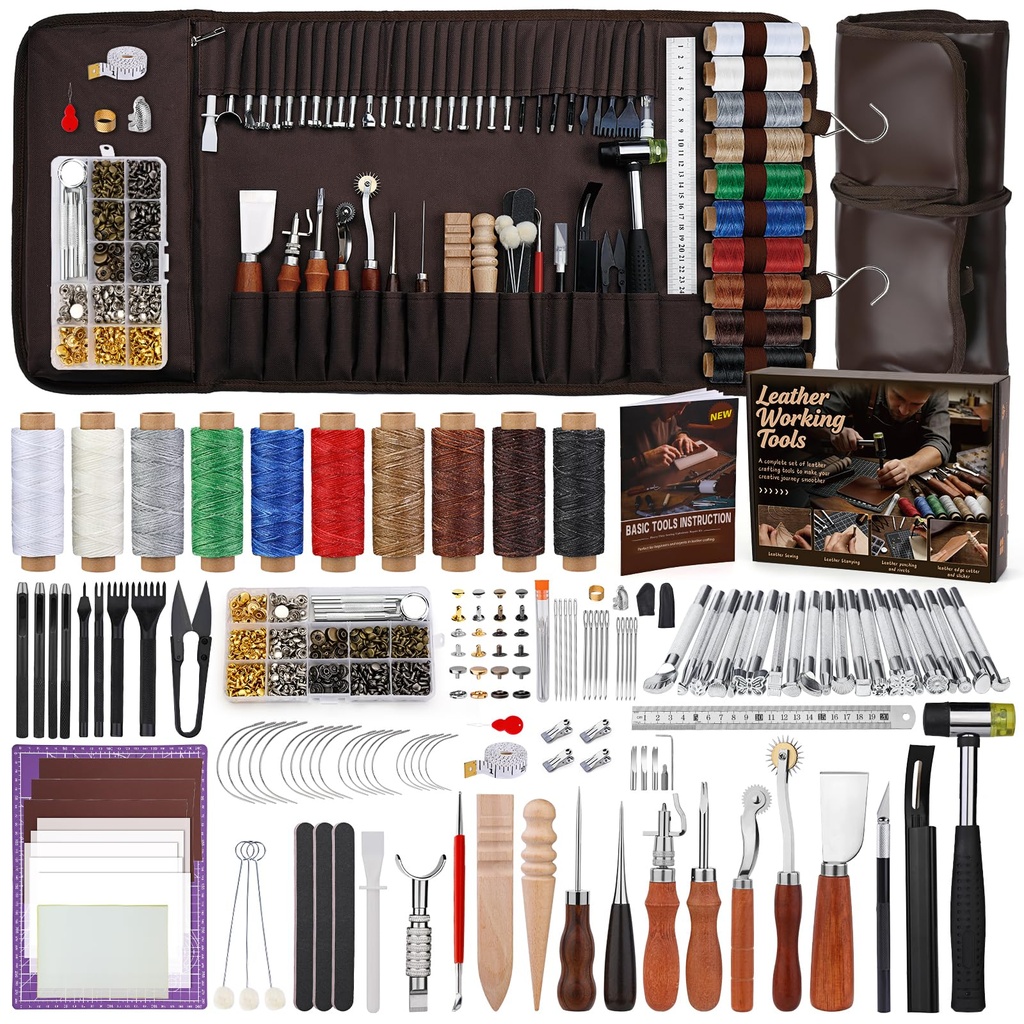 JUAYING Leather Working Kit, Leather Craft Kit, Leather Working Tools and Supplies with Sto