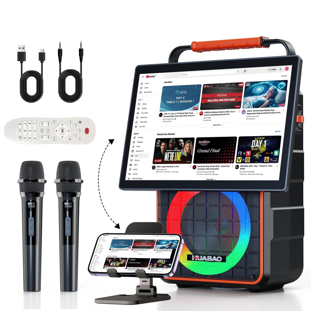 Portable Bluetooth Karaoke Speaker with HD Screen, Wireless Screen Mirroring for iOS & Android