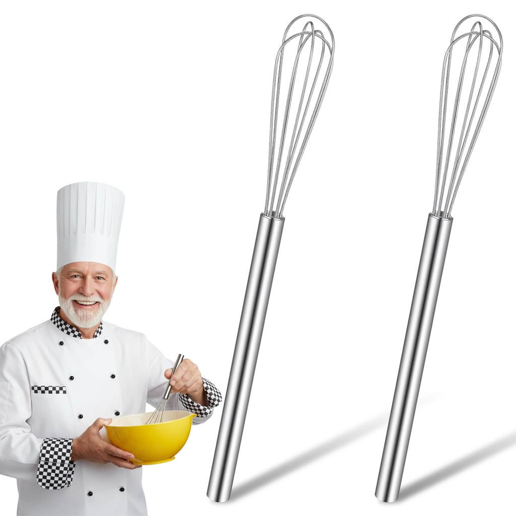 2PCS Mini Whisk, Stainless Steel 10in Wire Whisk for Cooking, Easy-to-Clean Small Metal Whi