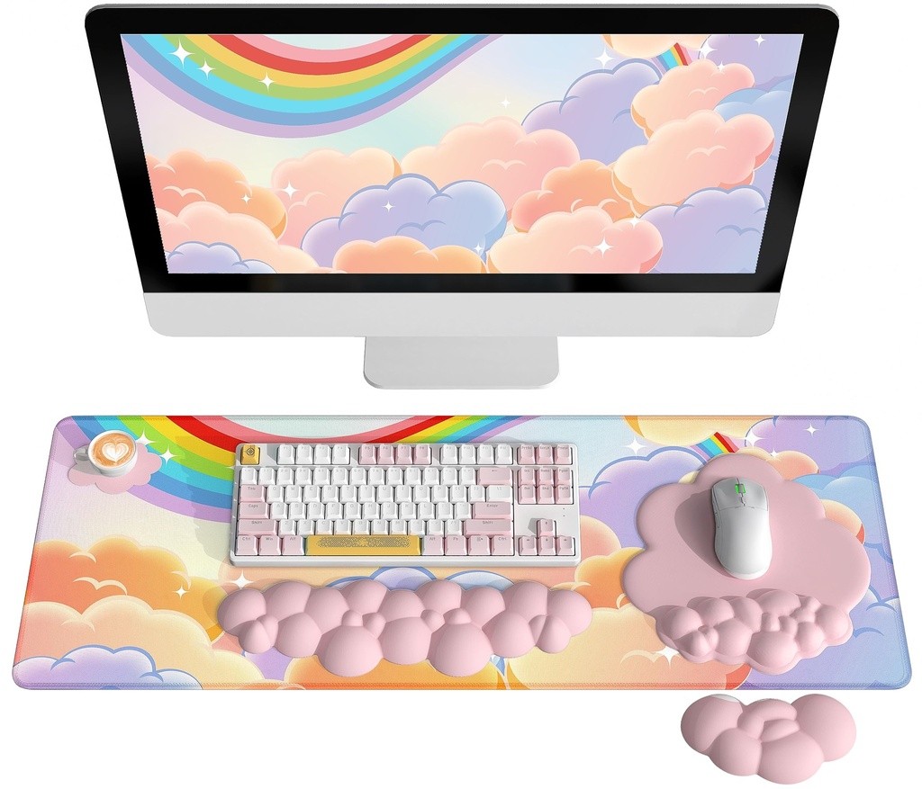 AJAZZ Cloud Keyboard Mouse Pad Wrist Support Set (5Pcs Desk Pad Set),Large Mouse Pad & Keyb