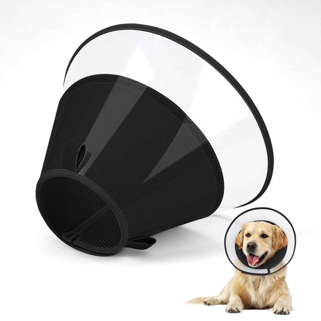 Supet Dog Cone Collar with Soft Pad, Transparent Elizabeth Recovery Collar for Large, Medium