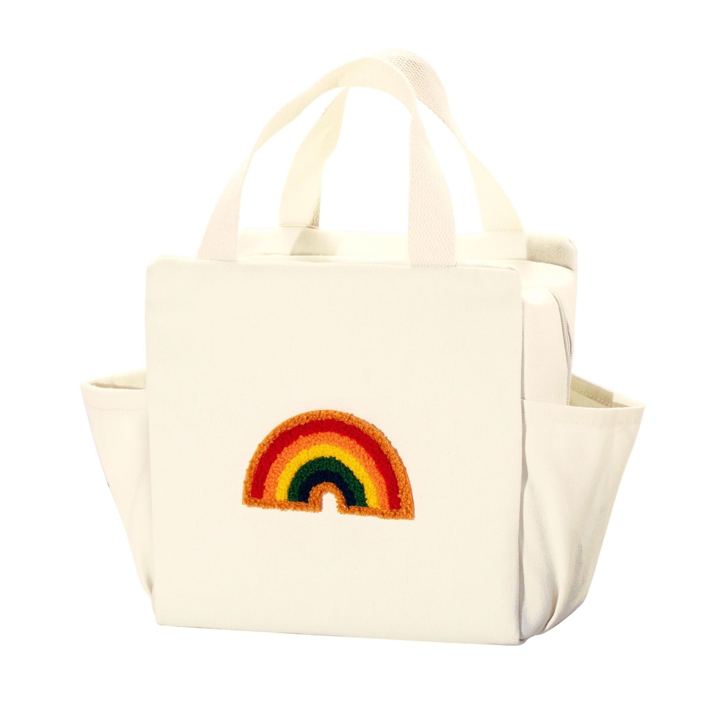 Urban Nest Large Capacity Lunch Bag, Canvas with Rainbow Embroidery, Insulated for Hot & Co