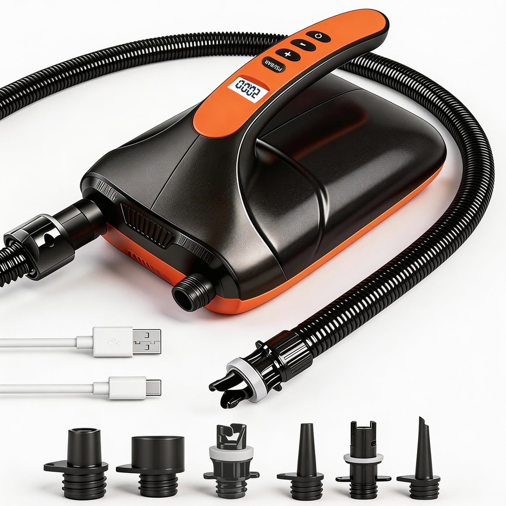 Electric SUP Pump 20 PSI - Rechargeable Stand Up Paddle Board Pump, Fast 8-10 Min Dual Stag