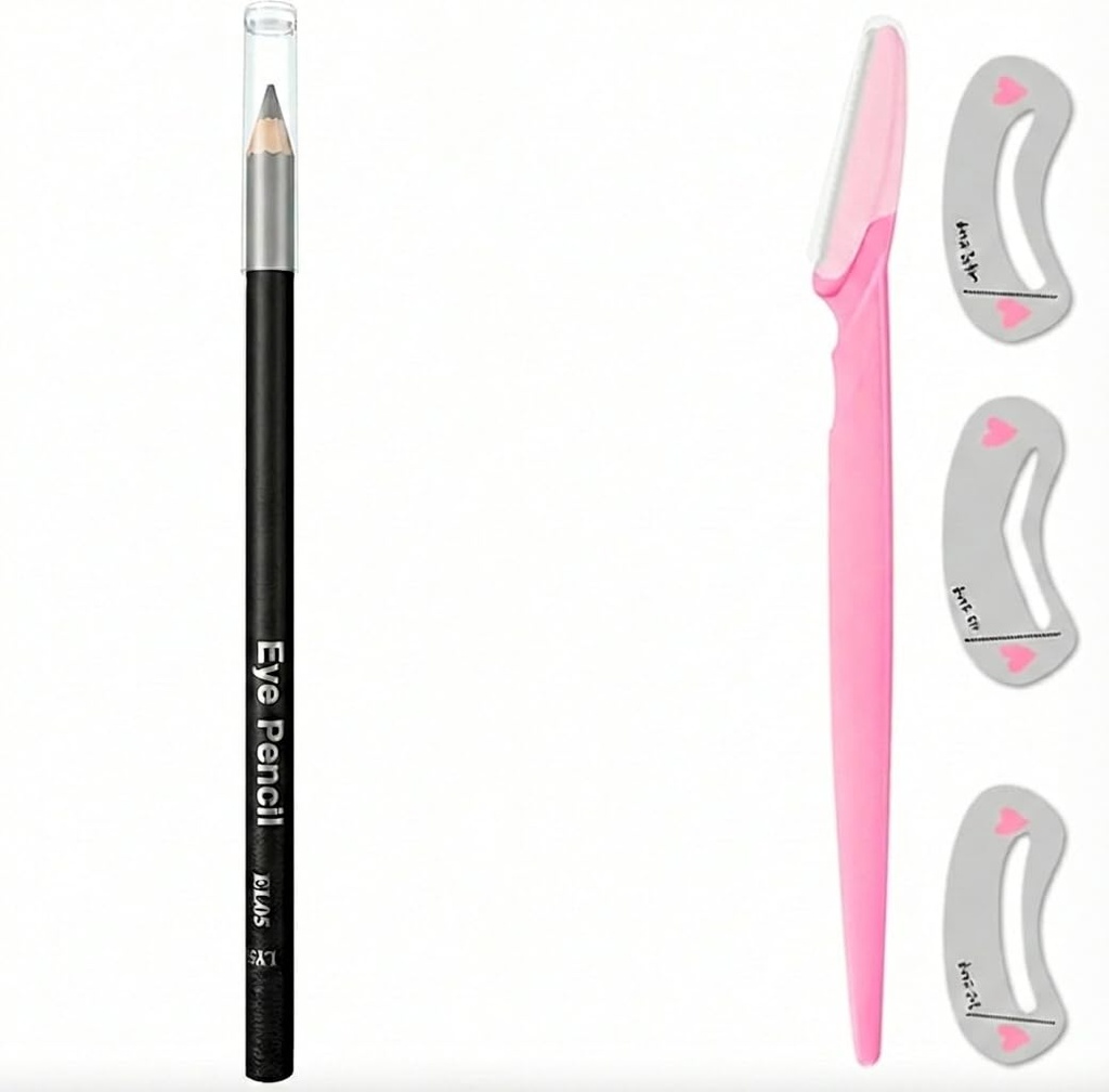 Eyebrow Pencil Set with Brow Razor and 3 Brow Stencils, Brow Shaping Kit for Filling and De