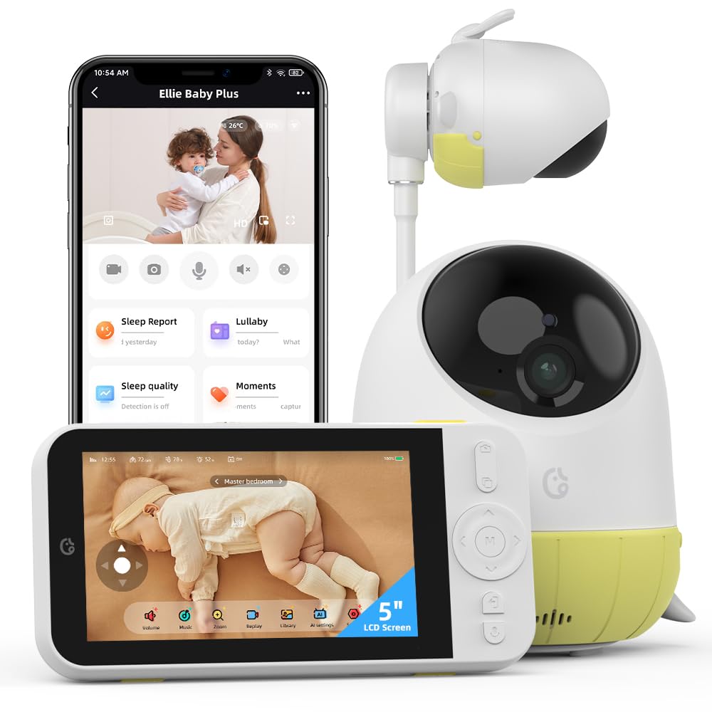 Ellie Plus 5" Baby Monitor with 2.5K FHD camera & Audio, Baby Monitor with Camera and Night