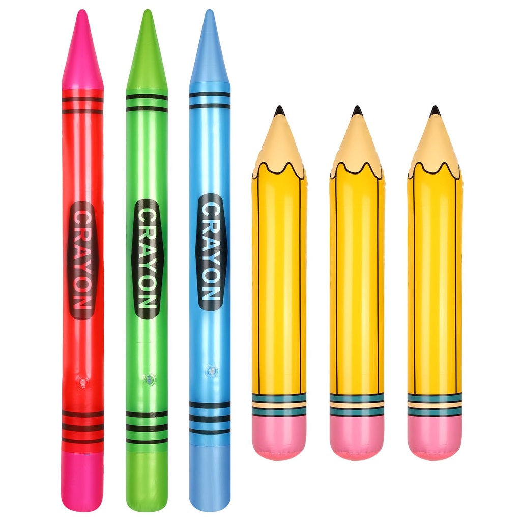 6pcs Inflatable Crayons, Large Pencil Balloons Inflatable Pencil Jumbo Neon Back to School
