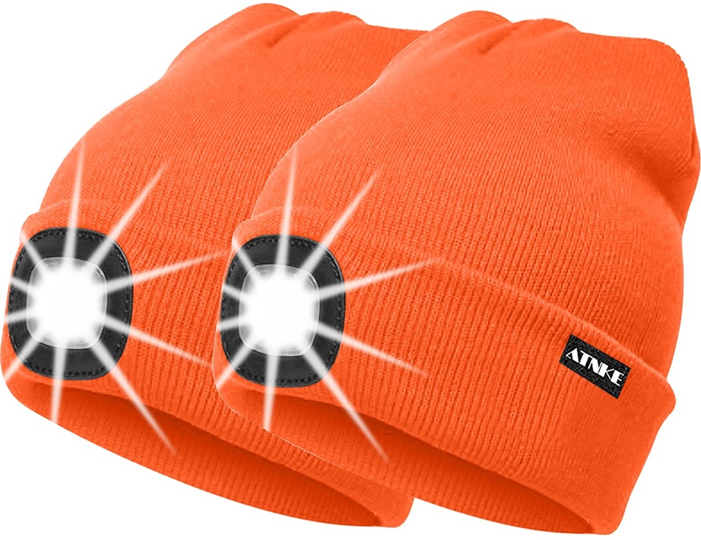 ATNKE 2Pcs New Warm LED Lighted Beanie Cap Unisex USB Rechargeable Running Hat Ultra Bright