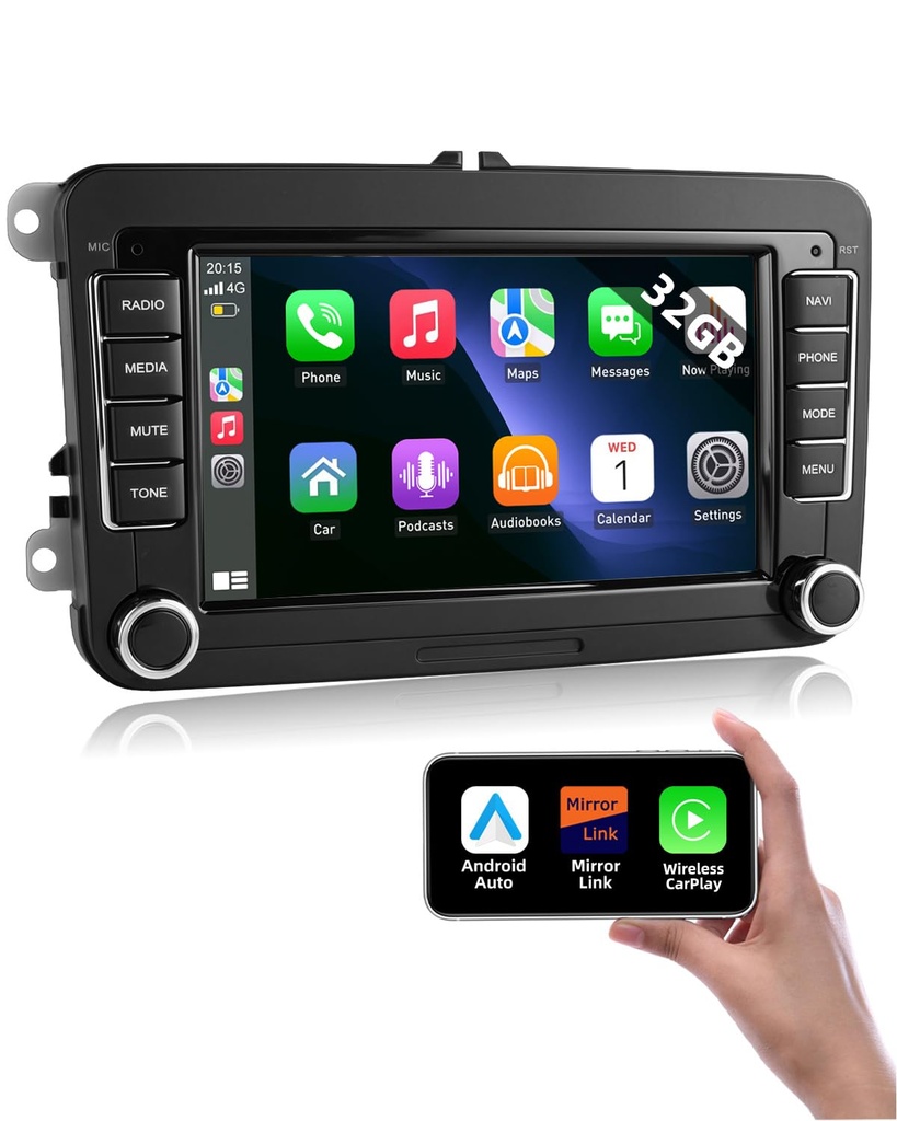 ESSGOO 32G Android 14 Car Stereo For VW Golf 5 6 Polo Passat Touran Skoda Seat,with Wireles