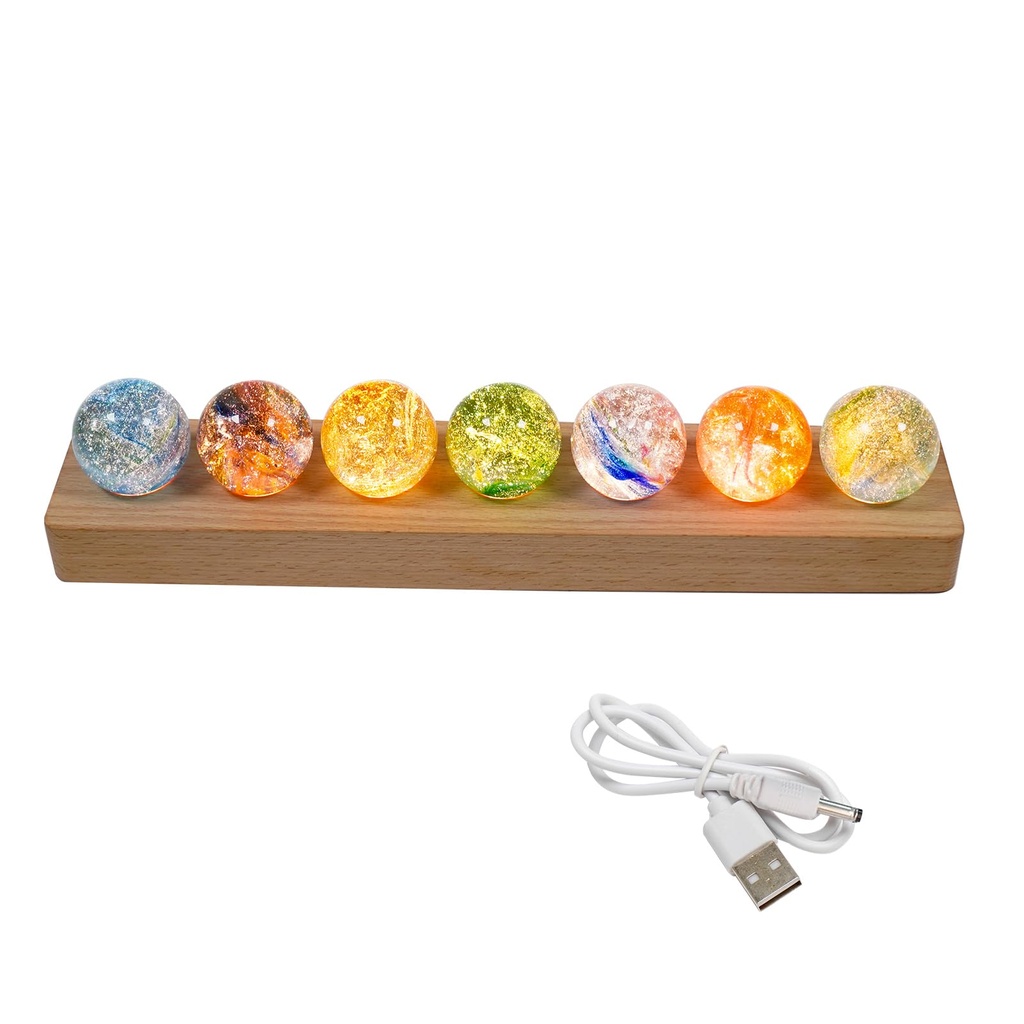 luolety 7 Colors Glass Crystal Ball with LED Light Wooden Stand, 40mm Chakra Crystal Quartz