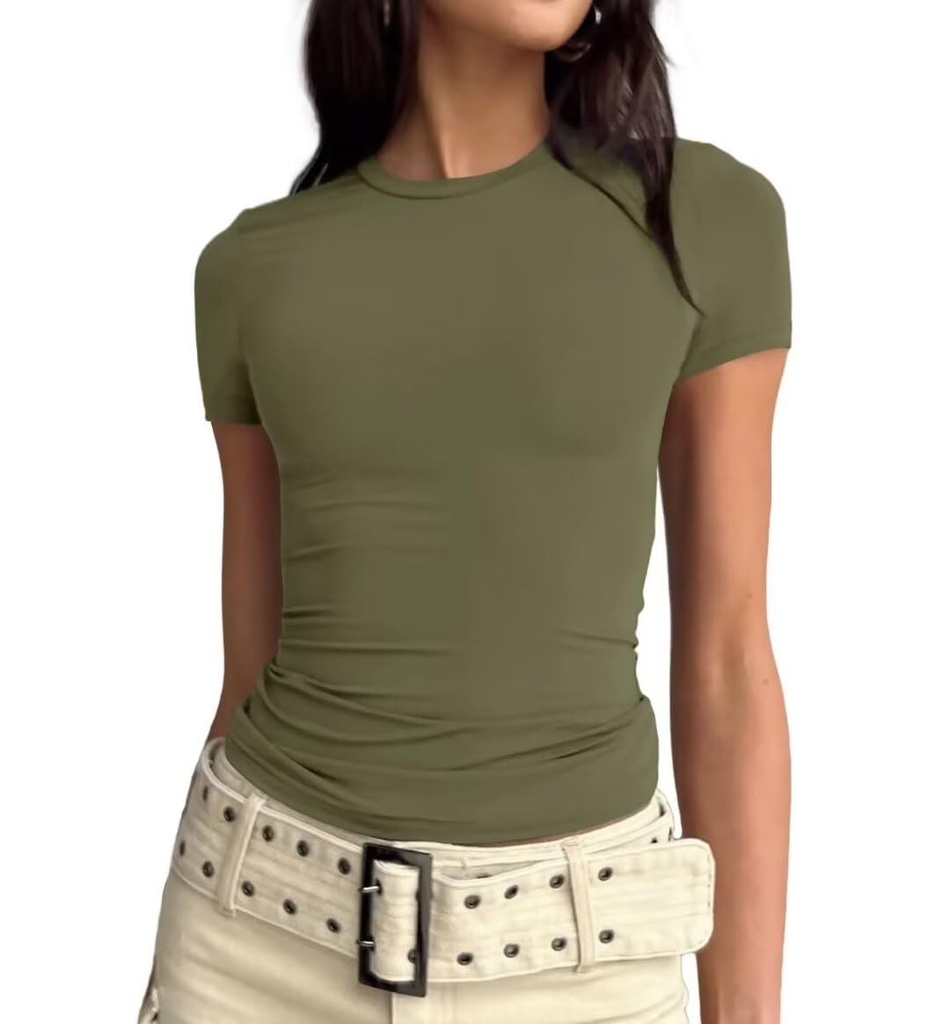 LACOZY Women Short Sleeve Going Out Tshirt Crewneck Basic Crop Tops Skinny Dupes Tight Shir