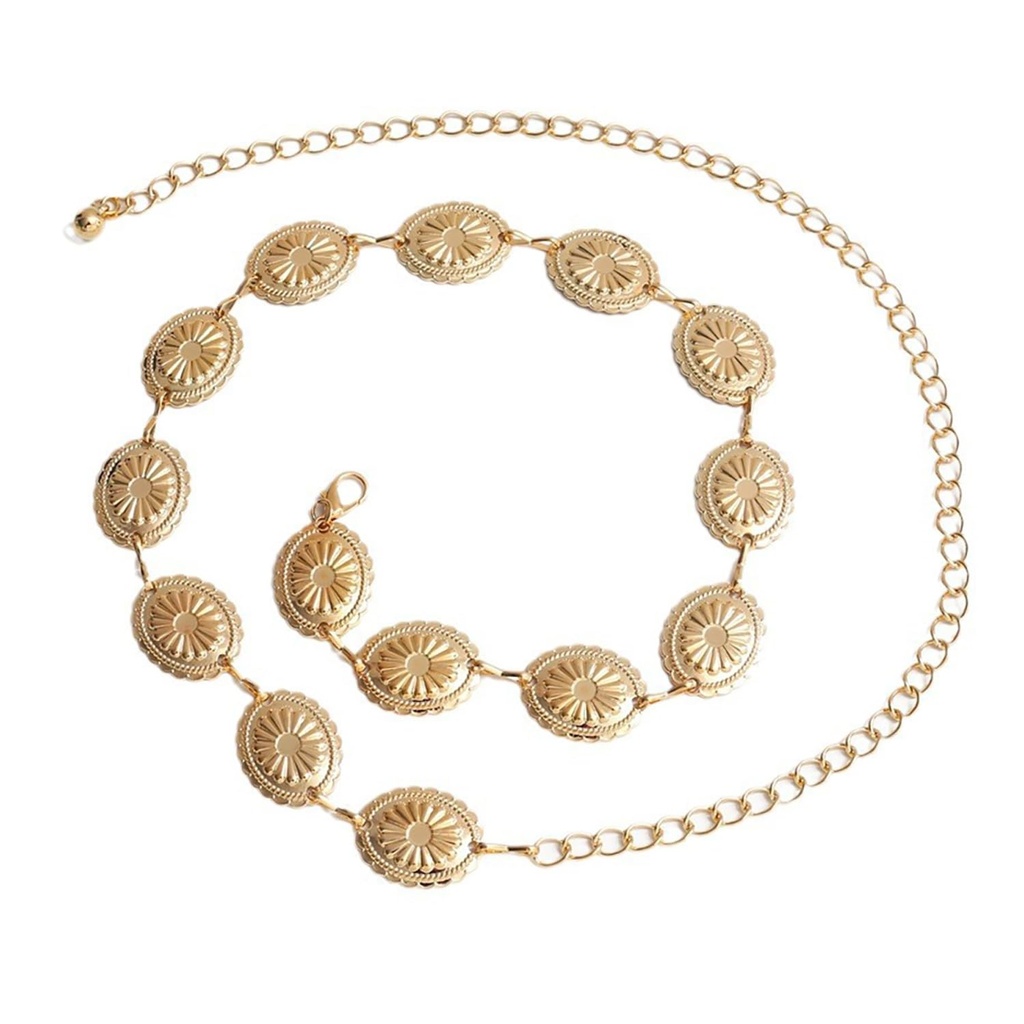 hzbaiyi Belt,Western Metal Concho Chain Belts,Women's Waist Chains, Adjustable Gold Metal V