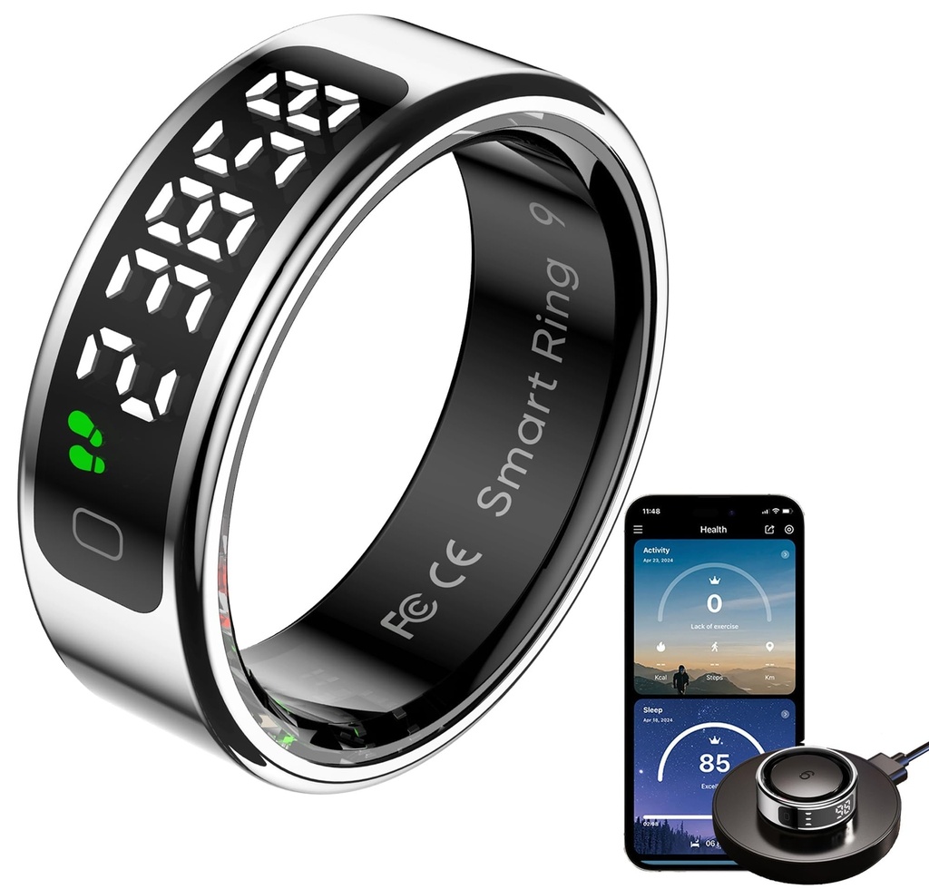 findtime Smart Ring with Display Sleep Tracker Heart Rate Blood Oxygen Monitor 
