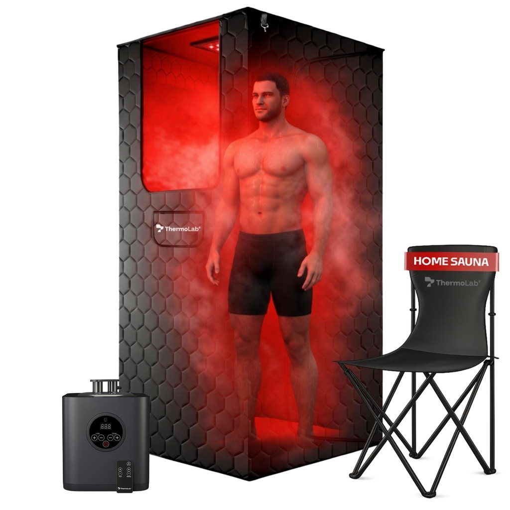 ThermoLab 6FT 2026 Premium (Fits 6'2") 4-Layer Steam Sauna with Infrared Light Therapy