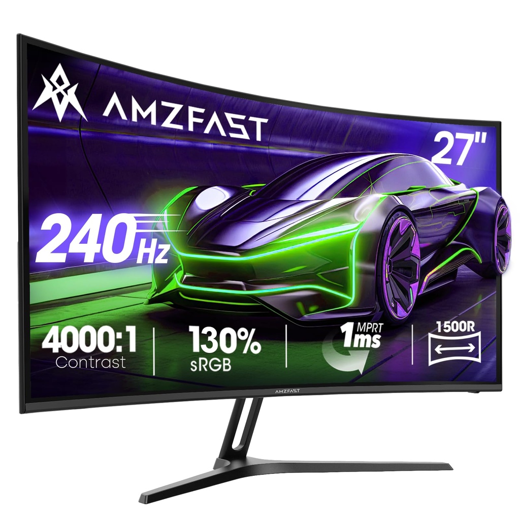 Amzfast 27 inch Curved Gaming Monitor, 240Hz, Full HD 1920x1080p, 1ms MPRT, 4000:1 Contrast