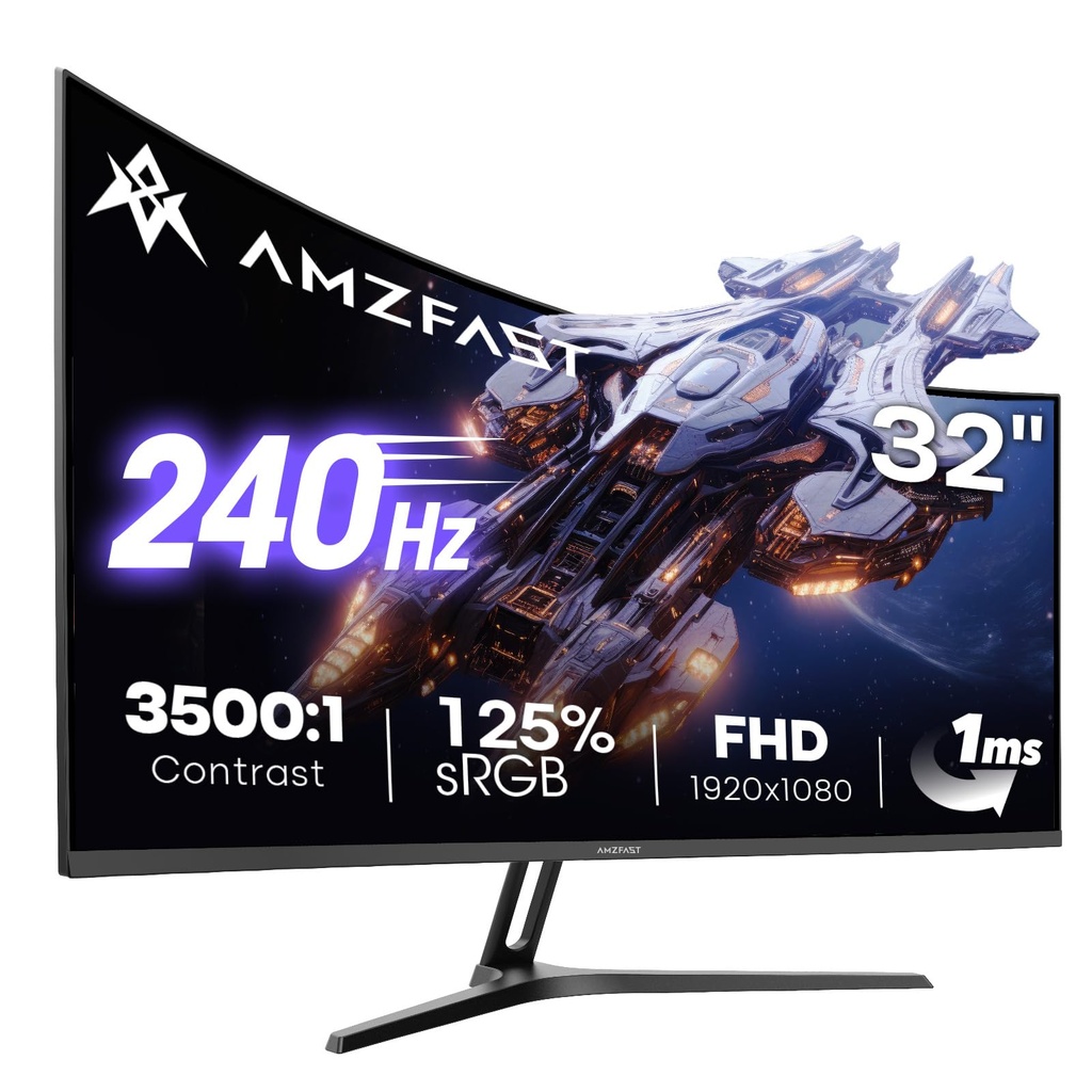 Amzfast 32 Inch Curved Gaming Monitor - 240Hz, Full HD 1920x1080P, 1ms MPRT, Adaptive-Sync,