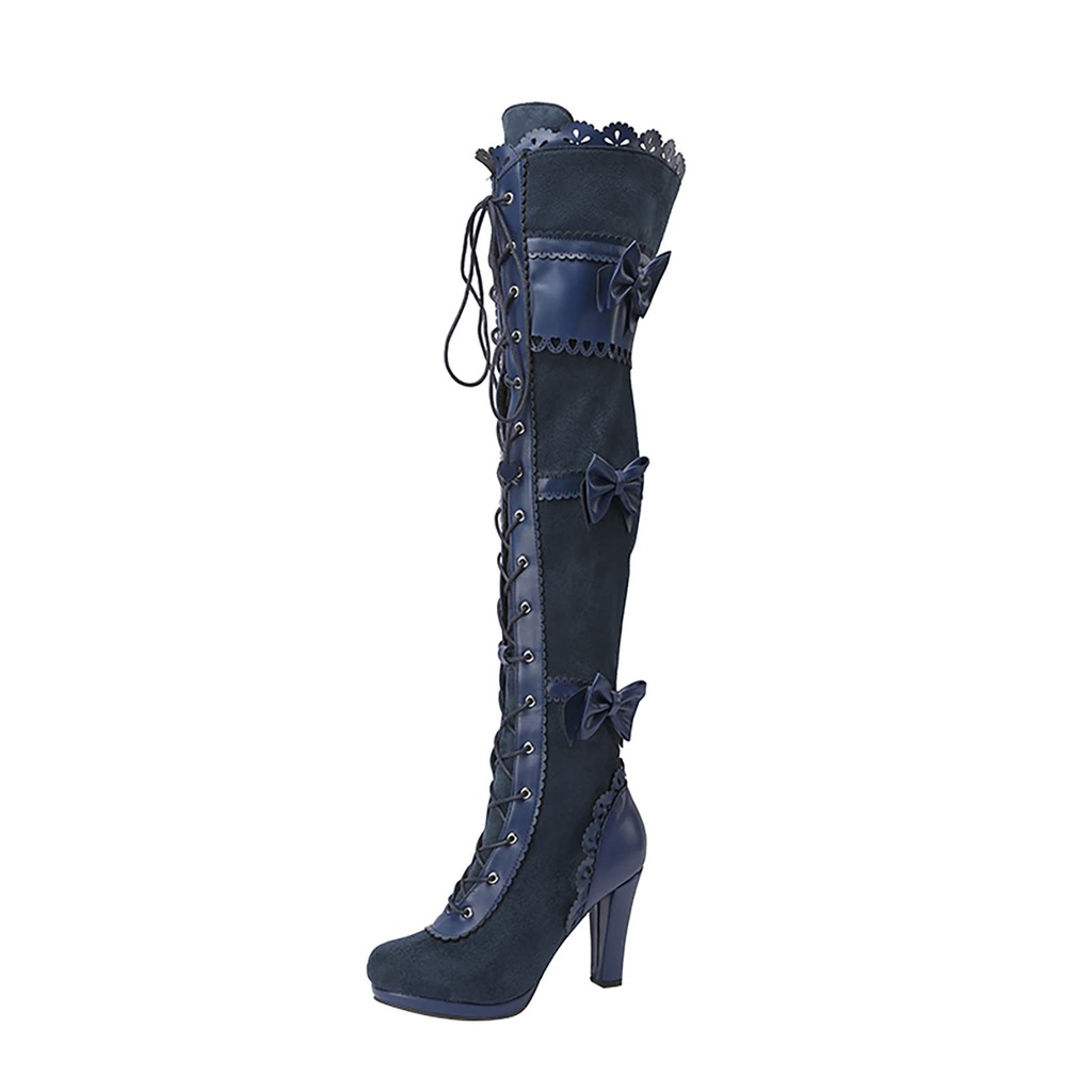 SOOUICKER Ladies Thigh High Over The Knee Boots Women Chunky High Heel Steampunk Gothic Vic