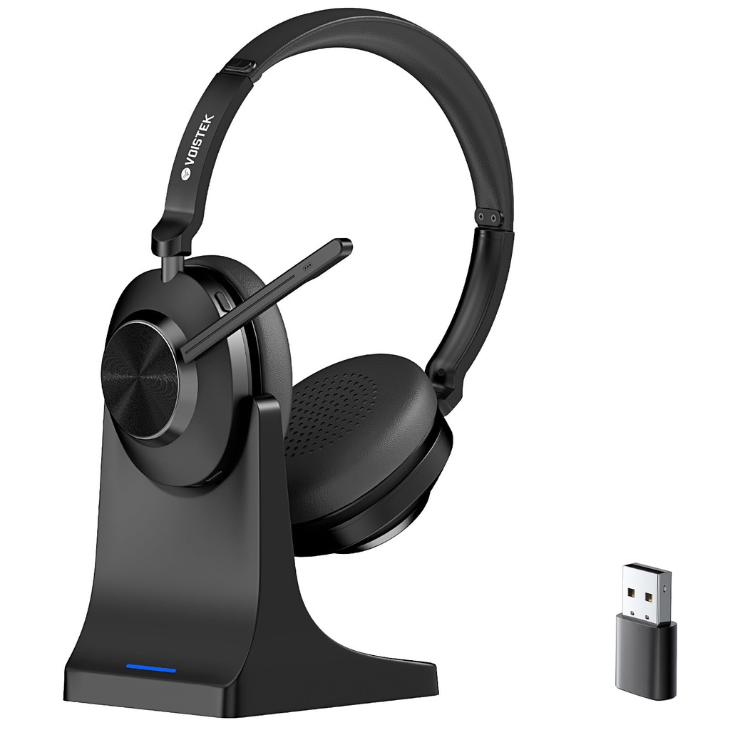 Voistek Wireless Bluetooth Headset with Noise Cancelling Mic, USB Dongle &Charging Dock