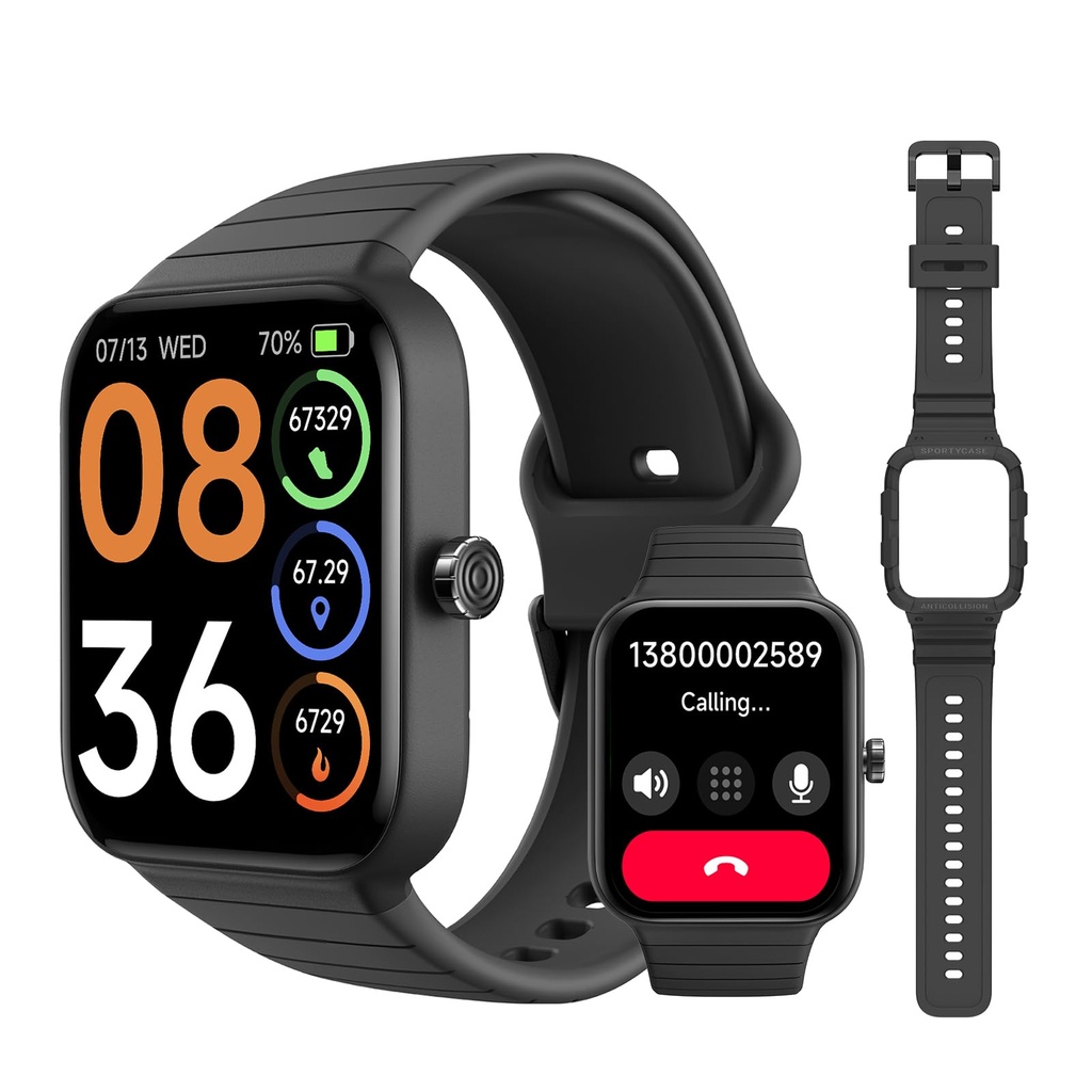 SKG Smart Watch for Women Men (Answer/Make Call), Alexa Built-in, Extra Black Band, IP68 Sm