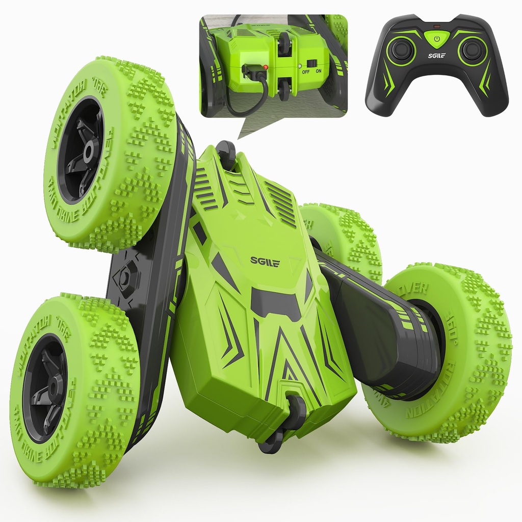 SGILE RC Stunt Car, Remote Control Car Toys with 2 Sided 360 Rotation, Direct Charge RC wit
