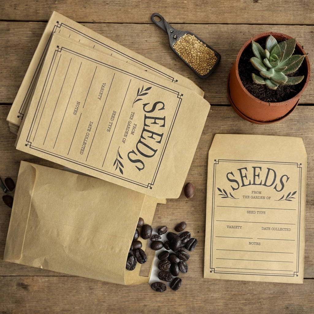 Seed Storage Envelopes, 100-Pack Self-Adhesive Resealable, 7.9 x 10.2 cm Brown Paper