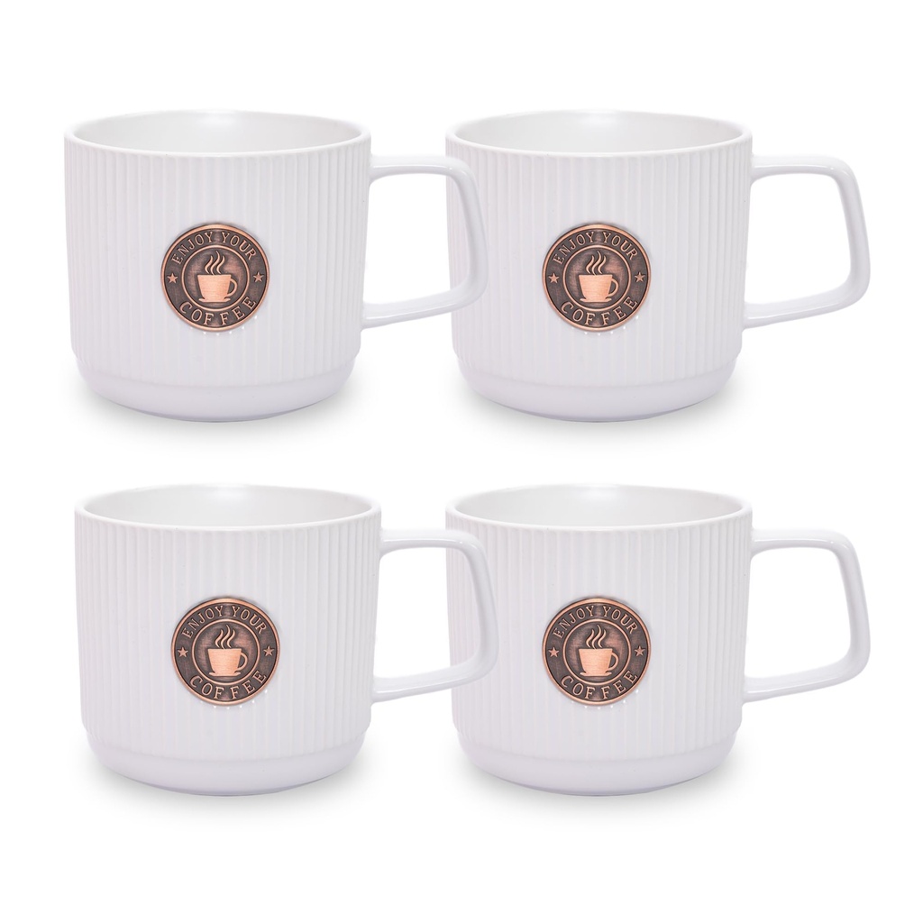 Topadorn Ceramic Mug Set of 4, 13 Oz Embossment Cups for Latte, Hot Tea, Cappuccino, Mocha,