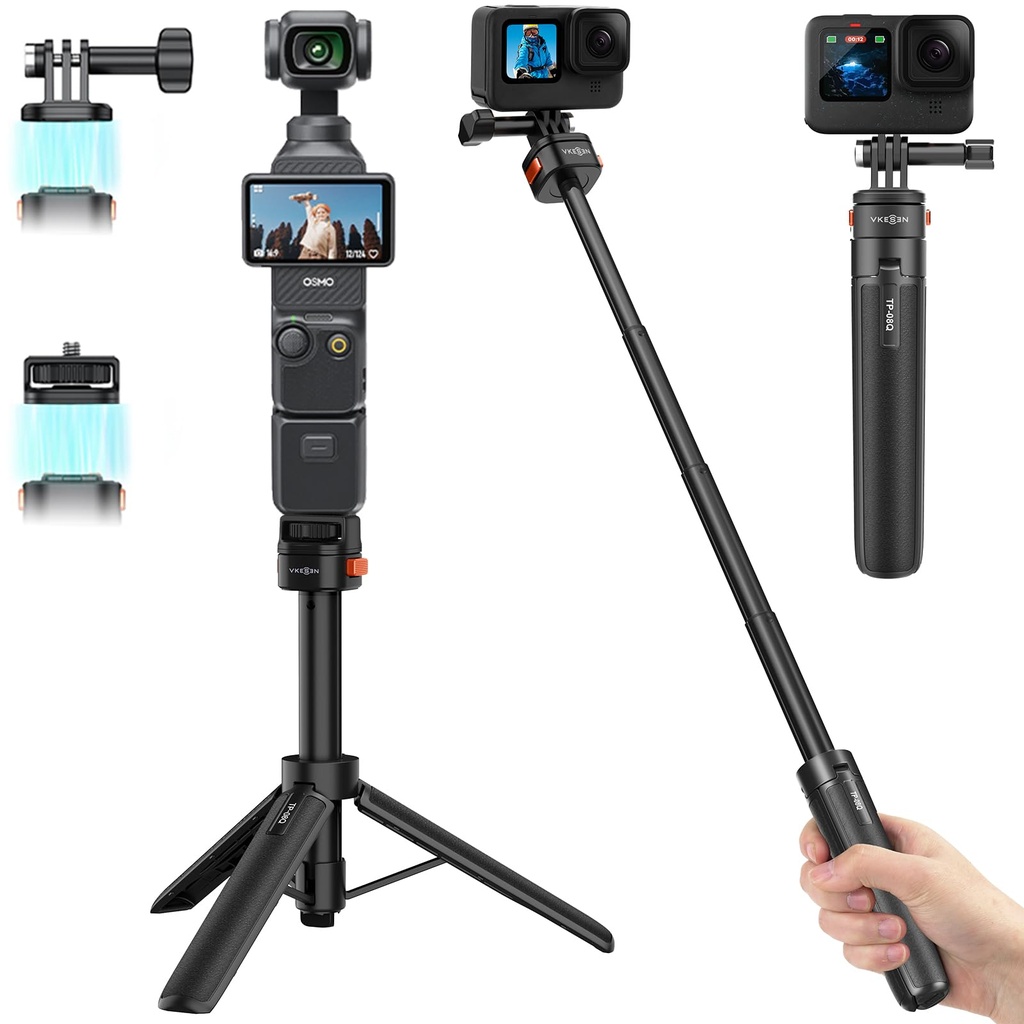 20.8" Quick-Release Selfie Tripod for DJI Osmo Pocket 4/3, All GoPro Models, 2-in-1 Desktop