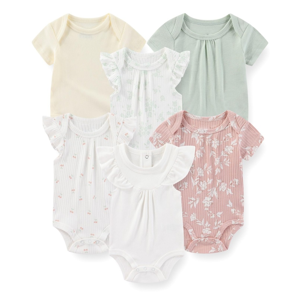 JELYLOVE Short Sleeve Baby Boy Girl Bodysuits 6-Pack Casual Cotton Soft Infants Outfit New