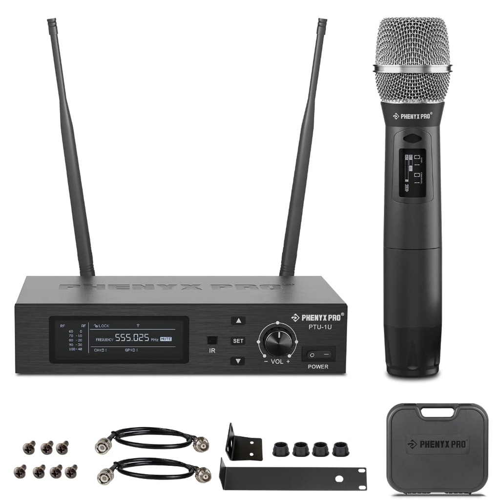 Phenyx Pro True Diversity Wireless Microphone System w/ 1000 Tunable Channels, Single Cordless Mic Set