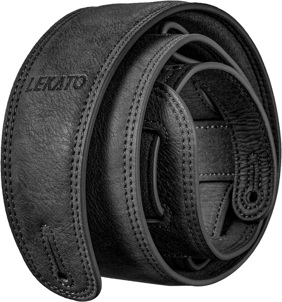 LEKATO Leather Guitar Strap with Thicken Foam Padded Bass Shoulder Strap Leather 