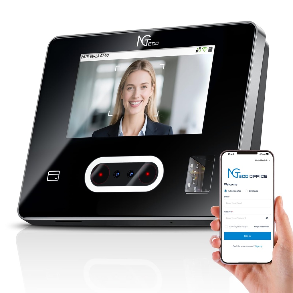 NGTeco Cloud Clocking in Machine with Tuch Screen, Time Clocks for Employees Small Business