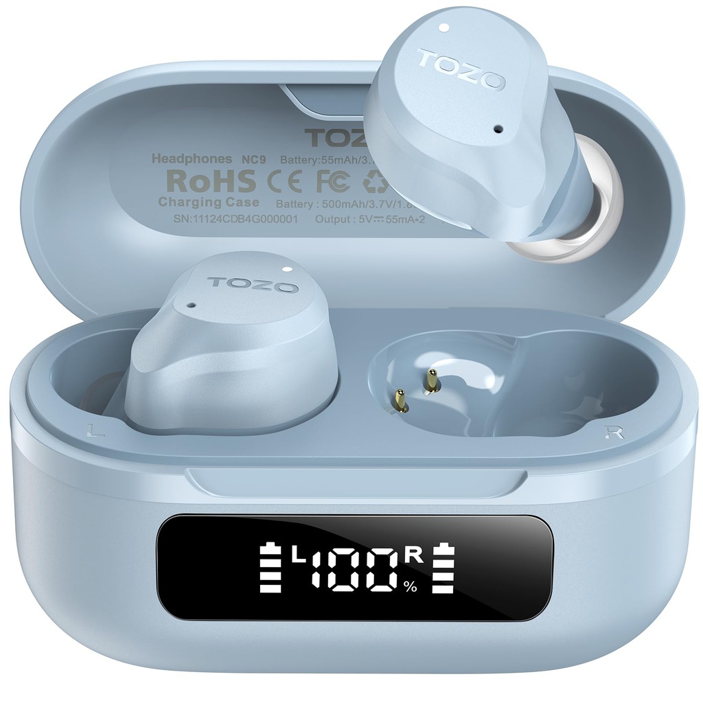 TOZO NC9 Hybrid Active Noise Cancelling Earbuds for Travel Work Calls, 45dB ANC Wireless Earbuds